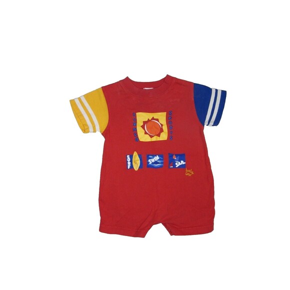 Baby GAP Red Primary Color Block Short Sleeve Romper One Piece Snap Crotch 3-6M - Picture 1 of 12
